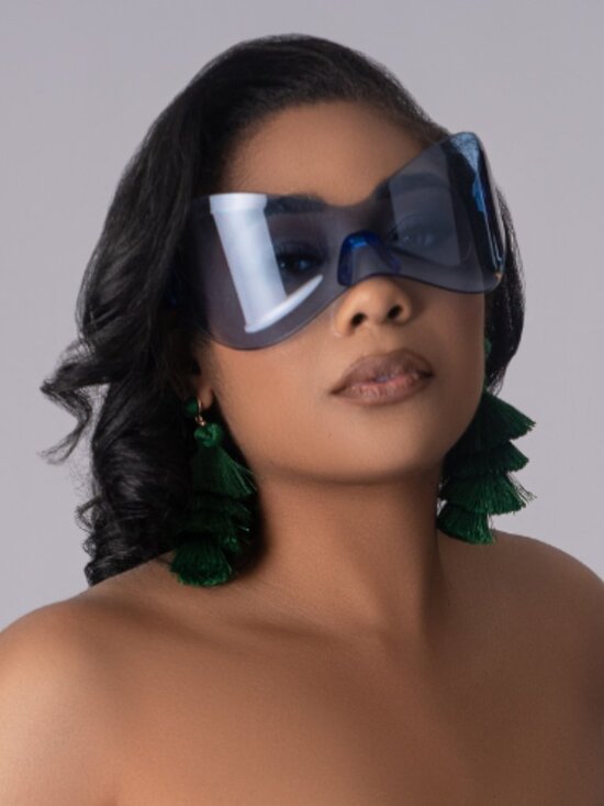 Oversized Blue Shield Sunglasses UV400 Futuristic Visor Shades - Picture 2 of 4